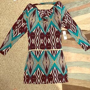 Laundry by Design Teal and Brown Long Sleeve Dress